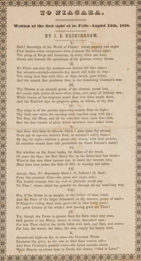Poem entitled to Niagara